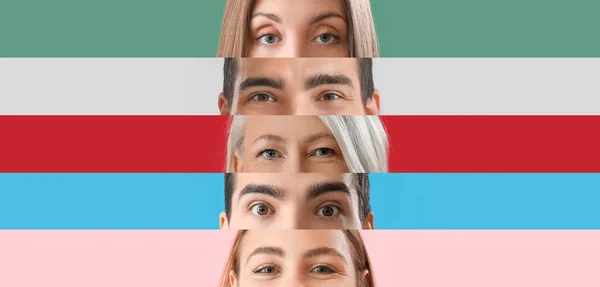 Collage Van Vrouwelijke Mannelijke Ogen Kleur Achtergrond — Stockfoto