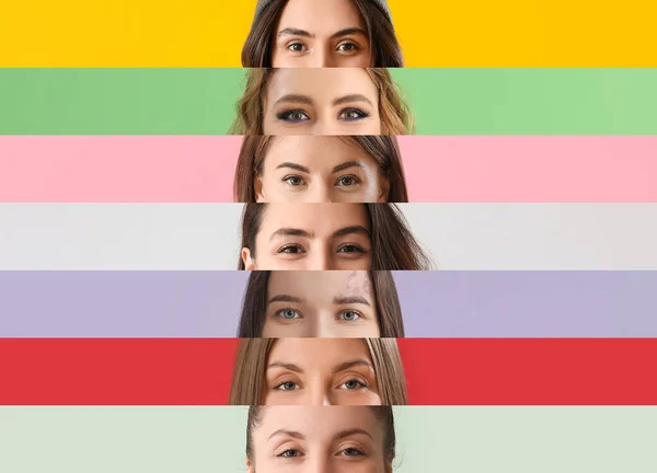 Collage Female Eyes Color Background — Stock Photo, Image