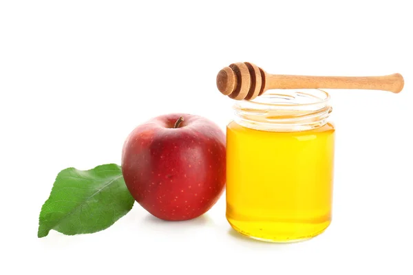 Jar Honey Apple Rosh Hashanah Celebration Jewish New Year White — Stok Foto