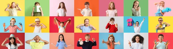 Duży Kolaż Różnych Dzieci Tle Koloru — Zdjęcie stockowe