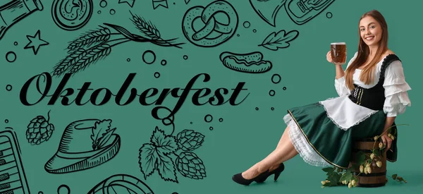 Banner Oktoberfest Waitress Beer — Stock Photo, Image