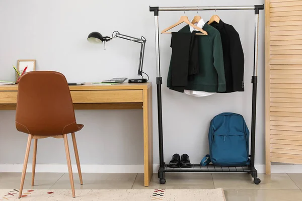 Interior Stylish Room Modern Workplace School Uniform Rack — Stock Photo, Image