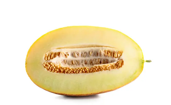 Die Hälfte Der Süßen Melone Auf Weißem Hintergrund — Stockfoto