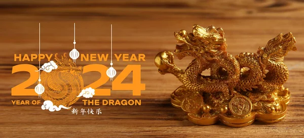 Wenskaart Voor Chinees Nieuwjaar 2024 Met Draak — Stockfoto