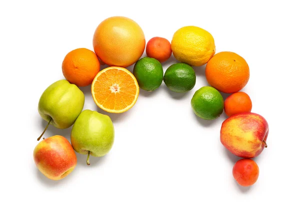 Quadro Feito Frutas Frescas Fundo Branco Conceito Alimentação Saudável — Fotografia de Stock