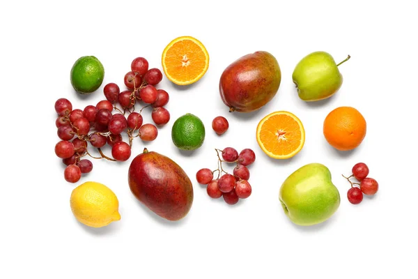 Samenstelling Met Vers Fruit Witte Ondergrond — Stockfoto