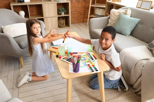 Cute Little Children Drawing Home — Stock Photo, Image