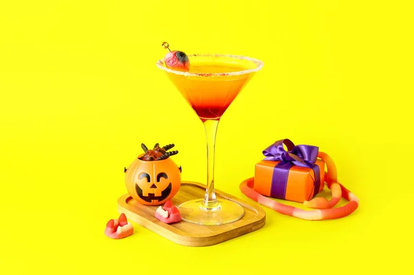 Copa Sabroso Cóctel Margarita Para Halloween Golosinas Caja Regalo Sobre — Foto de Stock