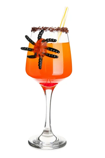 Verre Savoureux Cocktail Margarita Pour Halloween Sur Fond Blanc — Photo