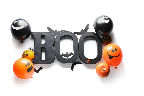 Halloween Luftballons Und Dekor Auf Weißem Hintergrund — Stockfoto