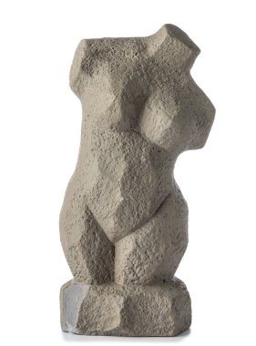 Beyaz arka planda kafası olmayan kadın vücudu şeklinde figür.