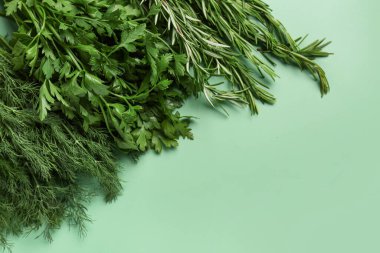 Taze maydanoz, dereotu ve biberiye.