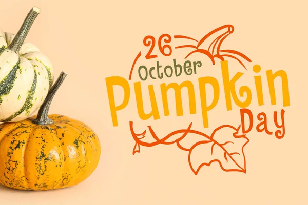 Different Pumpkins Beige Background National Pumpkin Day — Stock Photo, Image