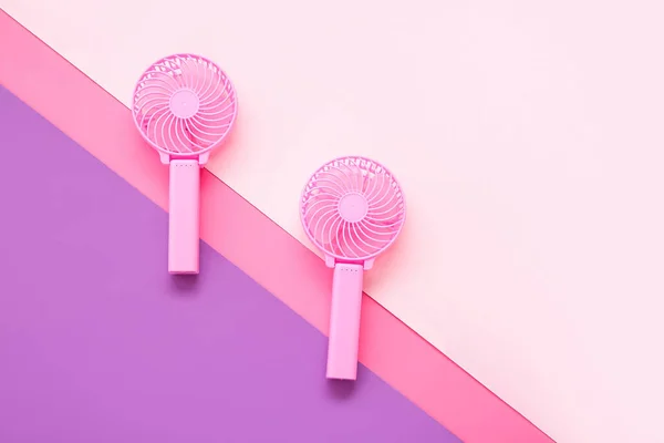 Mini Rózsaszín Elektromos Ventilátorok Színes Háttér — Stock Fotó