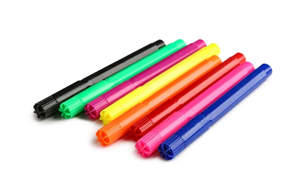 Bolígrafos Coloridos Fieltro Sobre Fondo Blanco — Foto de Stock