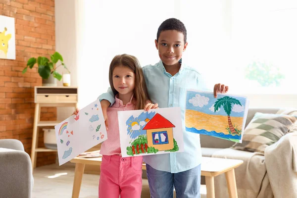 Cute Little Children Drawings Home — Stock Photo, Image