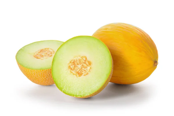 Délicieux Melons Mûrs Sur Fond Blanc — Photo