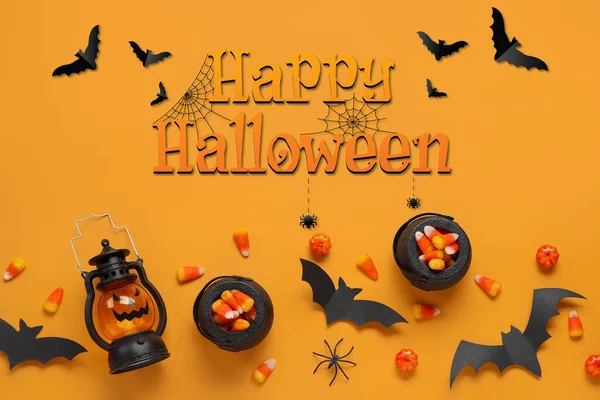 Banner Happy Halloween Stílusos Dekorációval — Stock Fotó