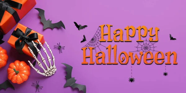 Banner Happy Halloween Ajándékokkal — Stock Fotó