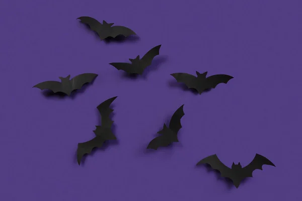 Composição Com Morcegos Papel Para Halloween Fundo Azul — Fotografia de Stock