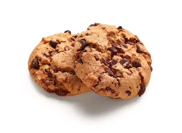 Ízletes Cookie Csokoládé Chips Fehér Háttér — Stock Fotó