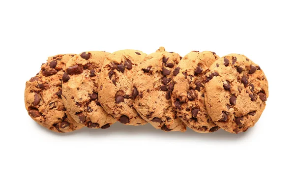 Ízletes Cookie Csokoládé Chips Fehér Háttér — Stock Fotó