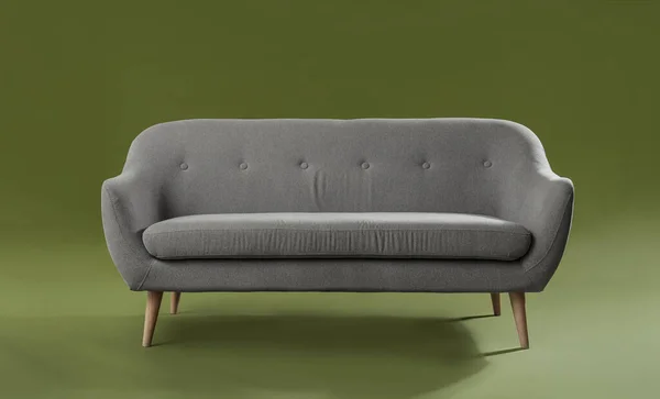 绿色背景的舒适的灰色沙发 — 图库照片