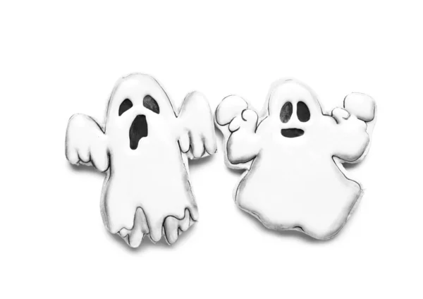 Ízletes Cookie Formájában Szellem Halloween Ünneplés Fehér Háttér — Stock Fotó