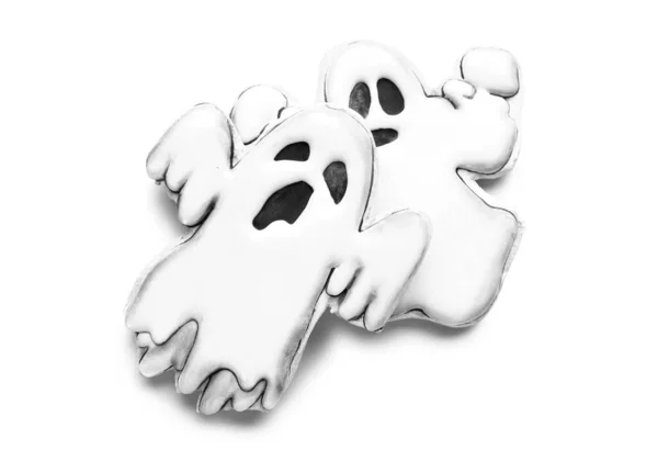 Leckere Plätzchen Geisterform Für Die Halloween Feier Auf Weißem Hintergrund — Stockfoto