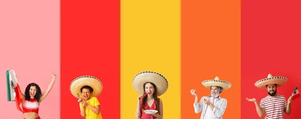 Zestaw Różnych Meksykanów Kolorowe Tło — Zdjęcie stockowe