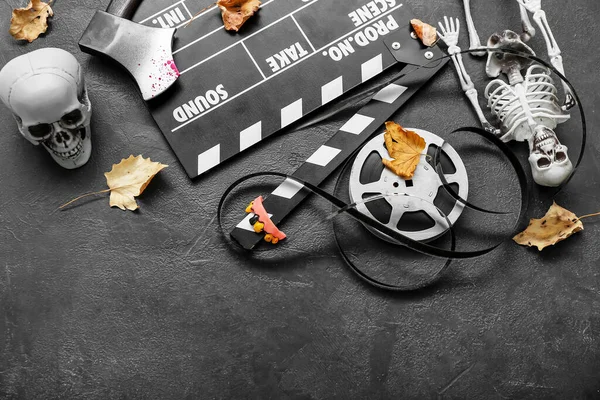 Film Makaralı Alkışlar Grunge Siyah Arka Planda Farklı Cadılar Bayramı — Stok fotoğraf