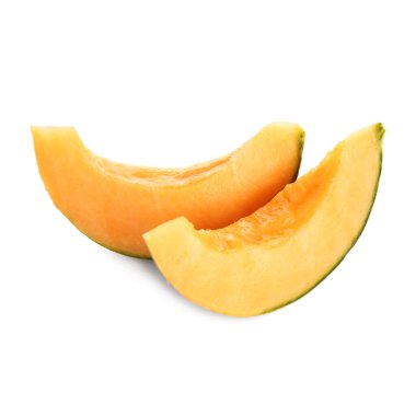 Beyaz arka planda tatlı kavun parçaları