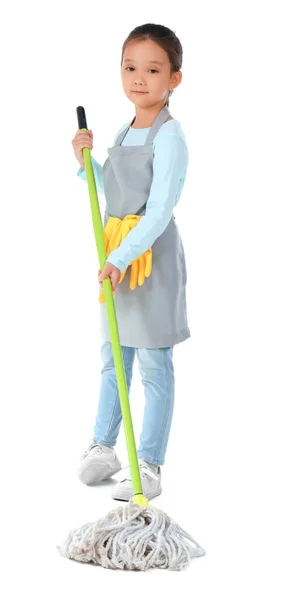 Cute Little Janitor Mop White Background — Stock Photo, Image