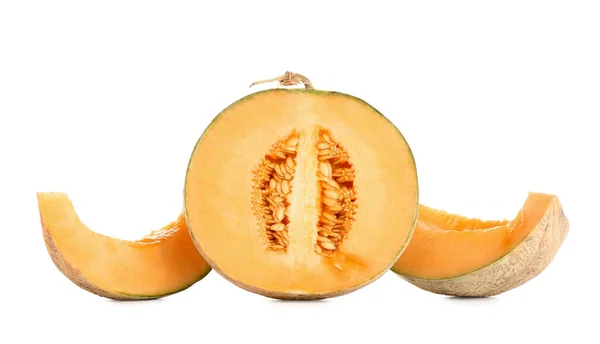 Wytnij Słodki Melon Białym Tle — Zdjęcie stockowe