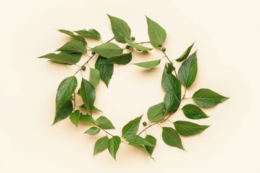 Arkaplanda yeşil ağaç dallarından yapılmış çerçeve