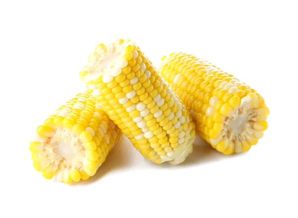 Gekochte Maiskolben Auf Weißem Hintergrund — Stockfoto