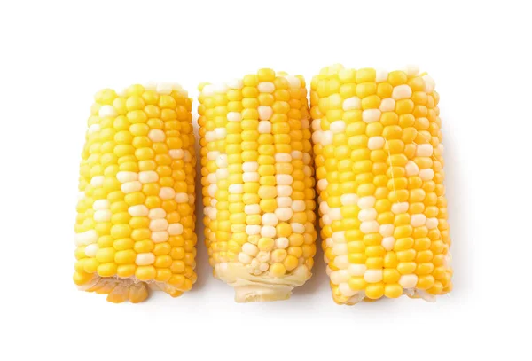 Főtt Kukorica Cobs Fehér Háttér — Stock Fotó