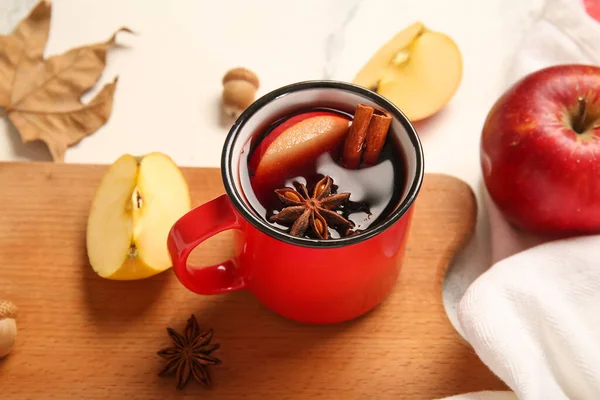 Cup Hot Mulled Wine Apple Cinnamon White Background — Stock Photo, Image