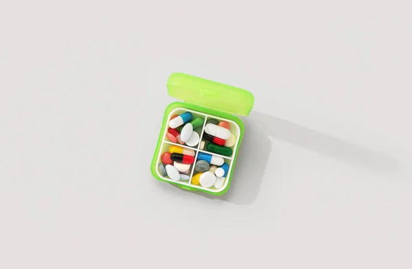 Container Different Pills Grey Background — Stock Photo, Image