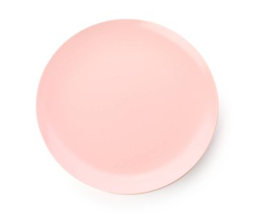 Boş pembe tabak beyaz arkaplanda izole edildi