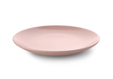 Boş pembe tabak beyaz arkaplanda izole edildi