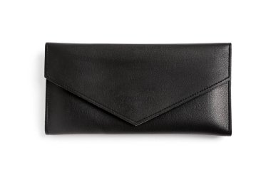 Beyaz arka planda siyah deri cüzdan