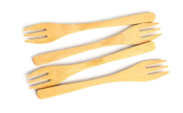 Set Wooden Forks Isolated White Background — Stock Photo, Image