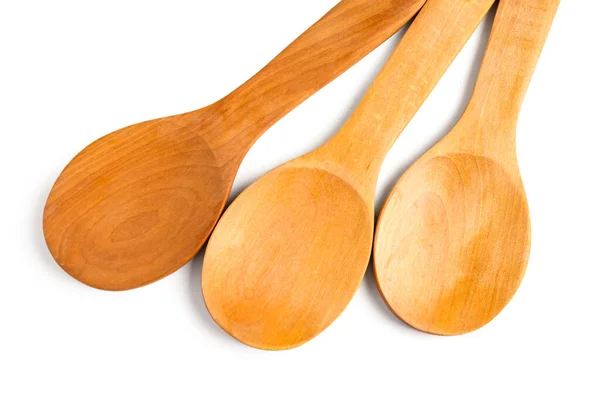 Empty Wooden Spoons Isolated White Background Closeup — Stock Photo, Image