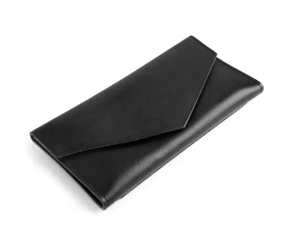 Черный Кожаный Бумажник Белом Фоне — стоковое фото
