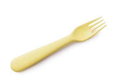 Beyaz arka planda bebek için plastik çatal