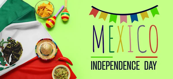 Karta Okolicznościowa Dzień Niepodległości Meksyku Flagą Meksyku Symbolami — Zdjęcie stockowe