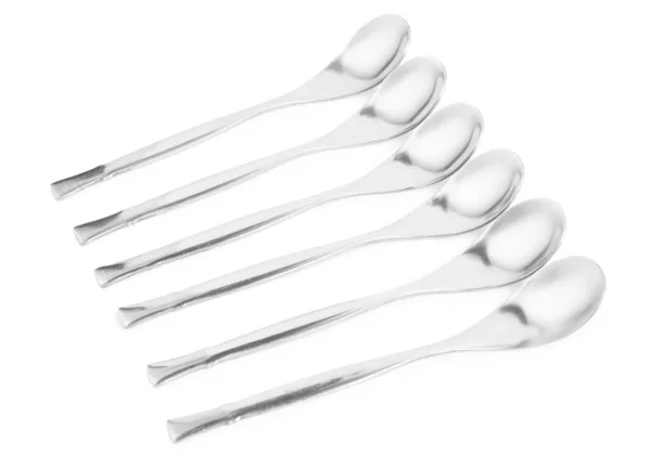 Metal Spoons Isolated White Background — Stock Photo, Image