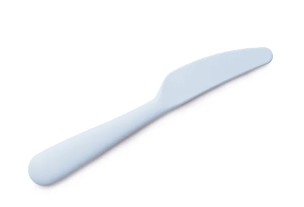 Plastic Knife Baby White Background — Stock Photo, Image