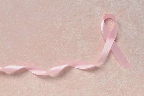 Różowa Wstążka Świadomości Tle Koloru Koncepcja Raka Piersi — Zdjęcie stockowe